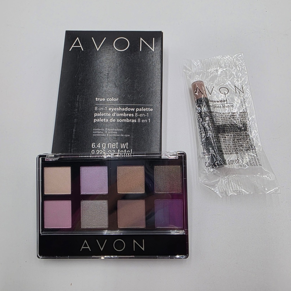Avon True Color Plum Essentials 8-in-1 Eyeshadow Palette & Creamy Nude Lip Gloss